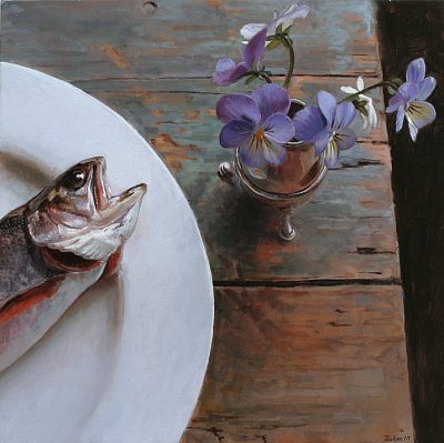 4. Brook Trout and Violets 12 x12, sold via H&A to a friend/collector in NYC, he also has a place in Washington CT