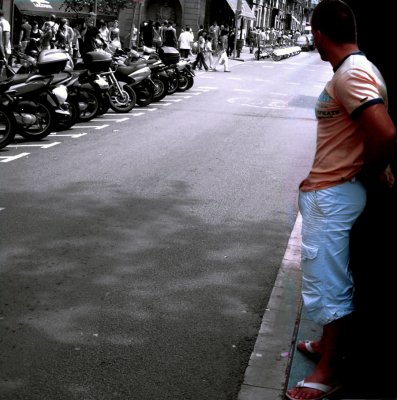waiting for customers or watching for policeman