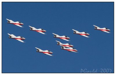 I believe this is called the Cygnet formation.   This would be number 8's last airshow, as it crashed enroute to Manitoba for another airshow. Thankfully, the pilot ejected.