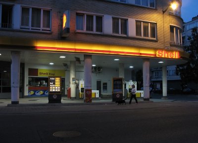 Gas station under apartment building