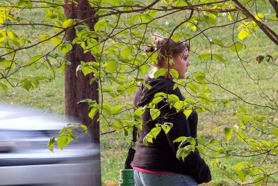 Sarah waiting for the school bus...
