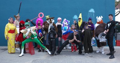 Some of our costumed guests go outside for a group shot !