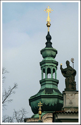 Copper and Golden Spire of Strahov Monastery and Statues