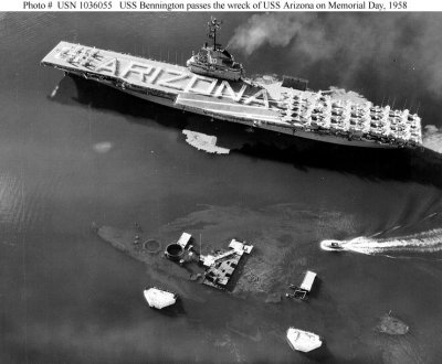 USS Bennington salutes USS Arizonaon Memorial Day 1958