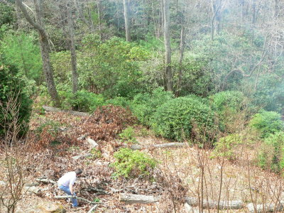 Joe working in backyard