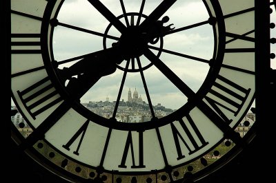 Basilica Sacre Coeur as seen through the clock at Muse d'Orsay