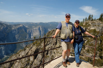 Jim and Glynda at Taft Point - Yosemite Falls across the valley
