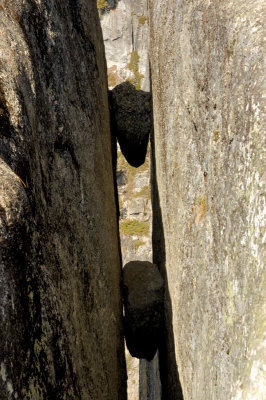 boulders caught in the jaws of The Fissures - Taft Point
