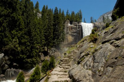The Mist Trail's granite steps to the top of Vernal Falls