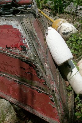 Skiff with lobster buoys