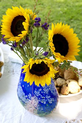 Sunflowers in Blue Vase