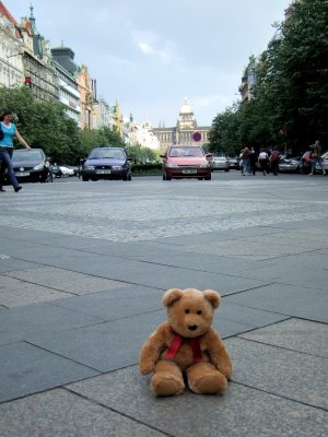 Sitting on Wenceslas Square pavement