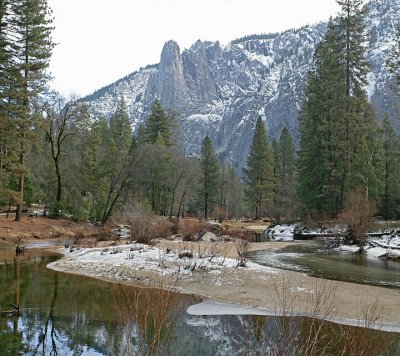 Merced River and Cathedral Rocks in early winter