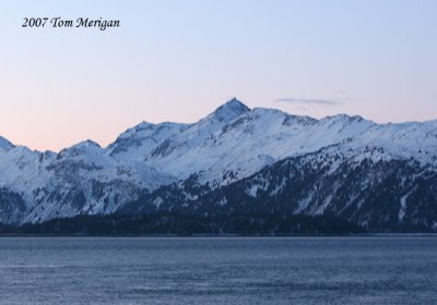 Mountains surrounding Homer with alpenglow at dawn