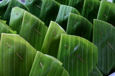 Dessert: coconut pasta in banana leaf - Thailand