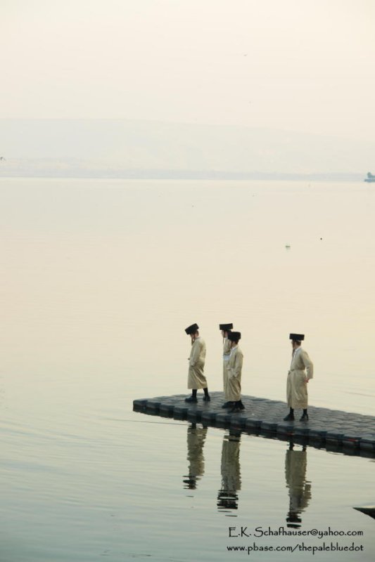 Sabbath Reflections of Orthodox Jews on the Sea of Galilee , Israel