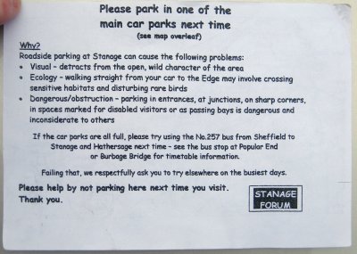 Stanage parking note - go elsewhere!