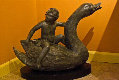boy on a swan - Clay/patina
