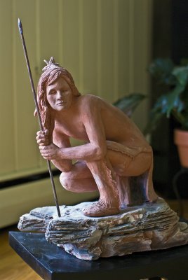 crouching indian brave - clay/terra cotta