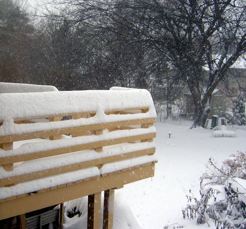 Deep snow on the railings.  12-31-06