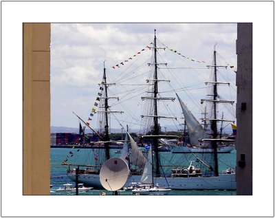 Tall Ship and Highrise Buildings