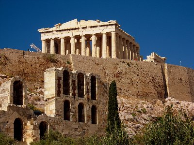 The Parthenon atop the acropolis and the theatre of Herodus Atticus