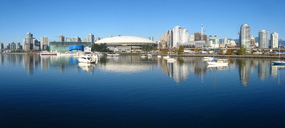 False Creek looking across to the Plaza of Nations and BC Place Stadium