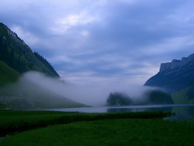 Farm in the Valley at 6am -- Seealpsee, Switzerland