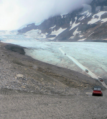 Driving onto the icefield