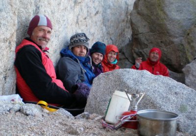 The crew bedding down for the night