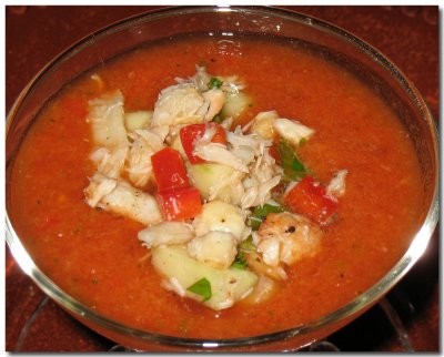 Cold Tomato Gazpacho with Crab Relish
