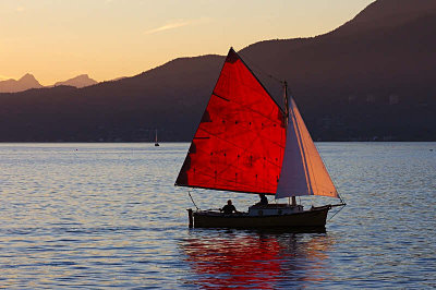 red sails at sunset