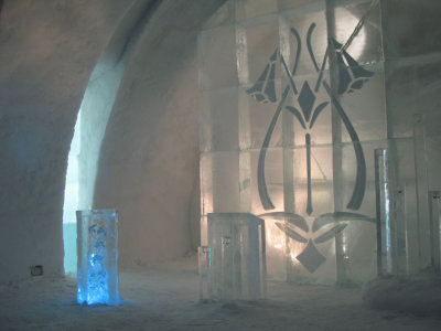 Inside the chapel at the Ice Hotel