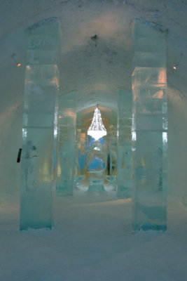View down the central hall of the Ice Hotel