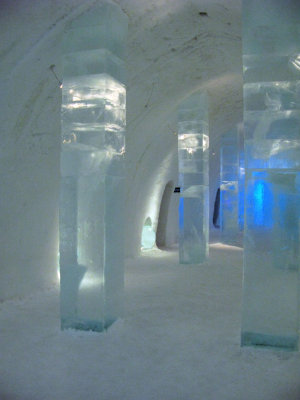 Ice columns along the side of the hall