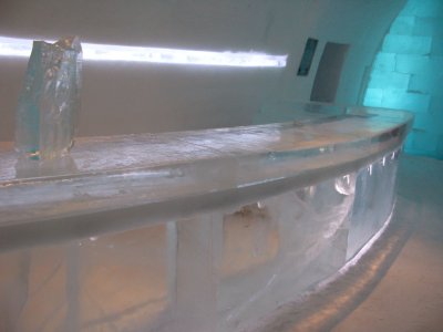 Ice reception desk at the Ice Hotel