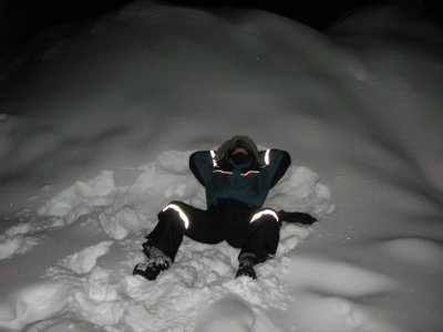 at 3:30 am, Jim relaxes in a snow bank looking for ...