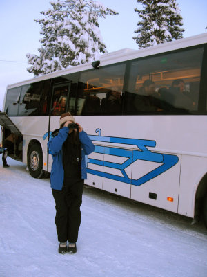 Our tour bus, leaving the Ice Hotel