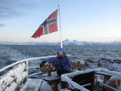On the fantail, with flag of Norway