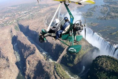 Cyn in microlight flight over Victoria Falls