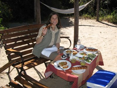 Picnic lunch out on the island