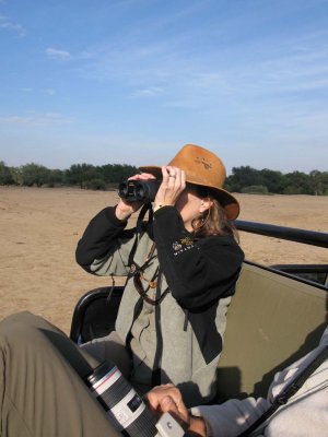 Cyn with her trusted binoculars