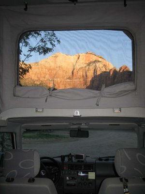 Jim stays in the campground - nice sunrise view!