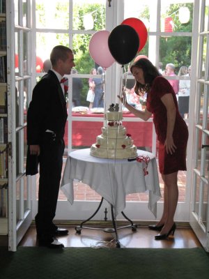 Checking on the cake (Mark getting a bit nervous! about the ceremony)