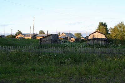 Sheds in setting sun