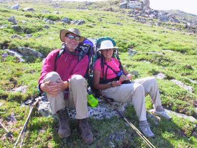 Jim & Linda Resting on Saddle Climb, Approx +1,000' Elev Gain