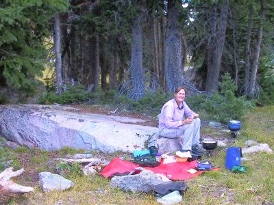 Barb Preping Dinner at 2nd Overnight