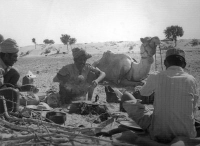 Preparing a meal in the desert