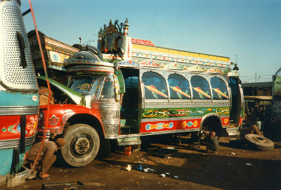 Bus in workshop