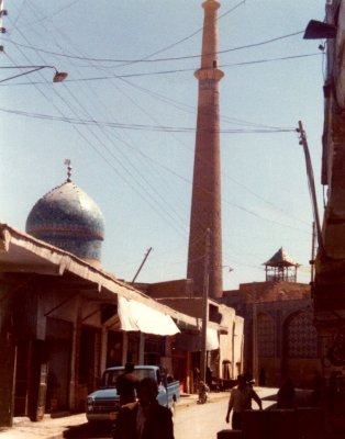 Backstreet, minar, and dome (and wires)